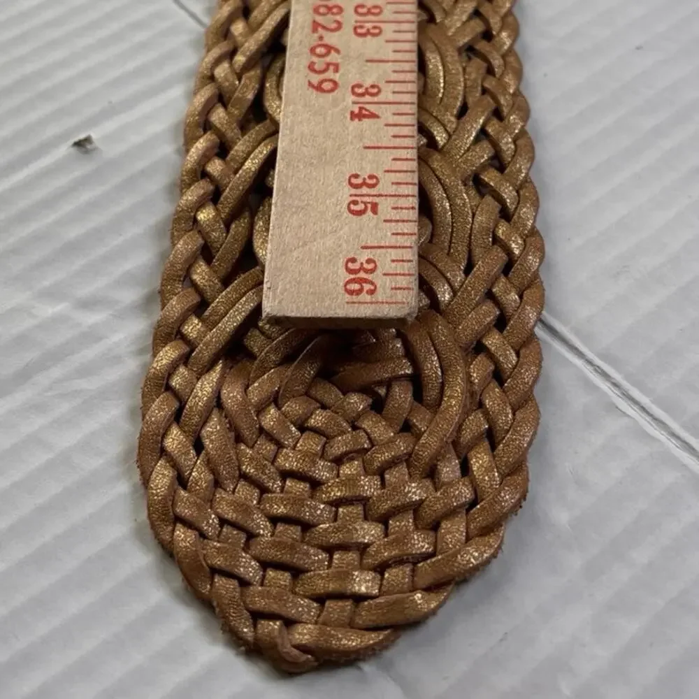 Linea Pelle Gold Metallic Woven Braided Leather Belt Size Small